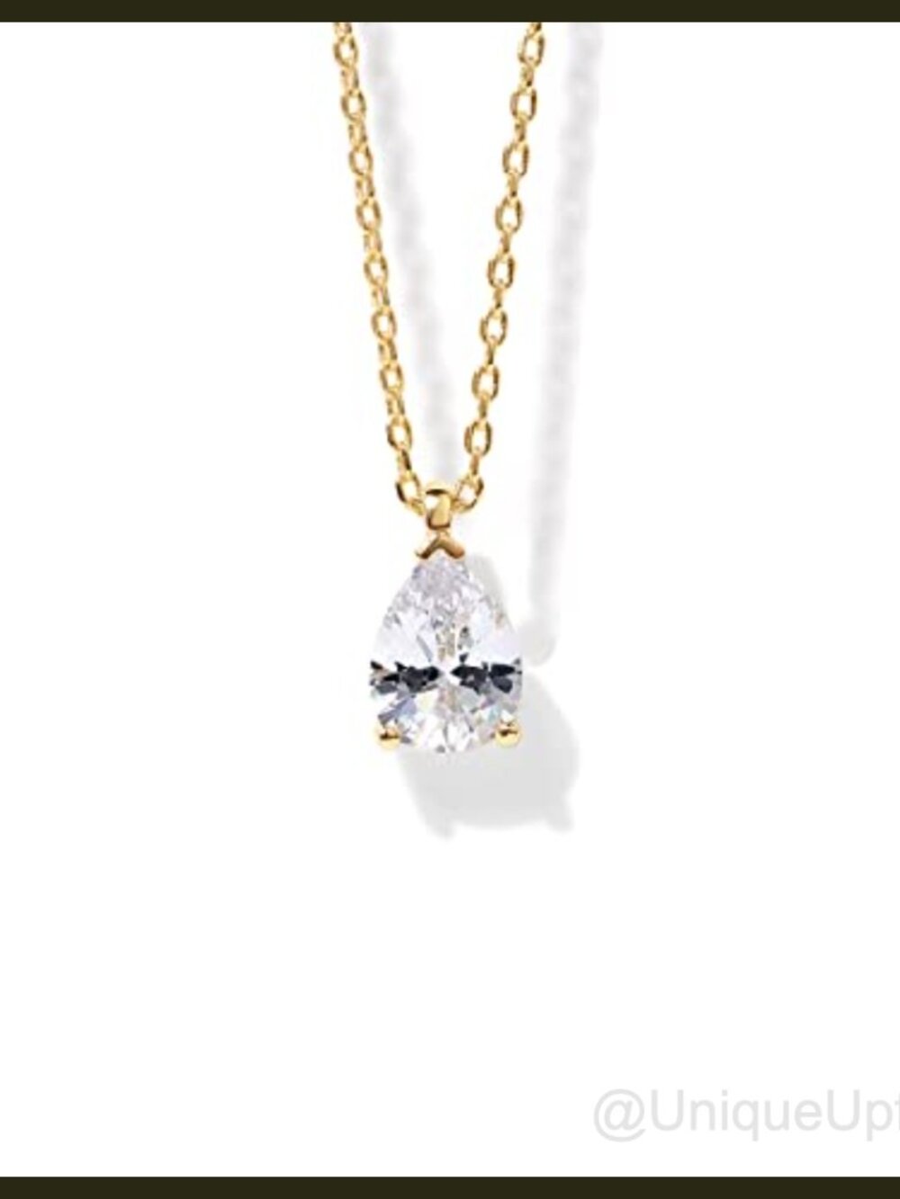 14K Gold Plated Pear Cubic Zirconia Pendant Necklace Adjustable Slider
